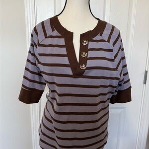 Maeve Chocolate and Slate Striped Top half sleeve Henley NWT XL
